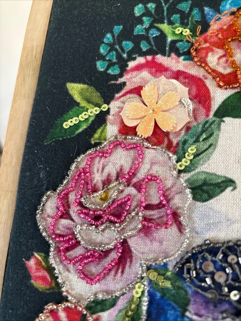 Beautiful Beaded Art Framed Skull, Floral, Day Of Dead/ Halloween Framed